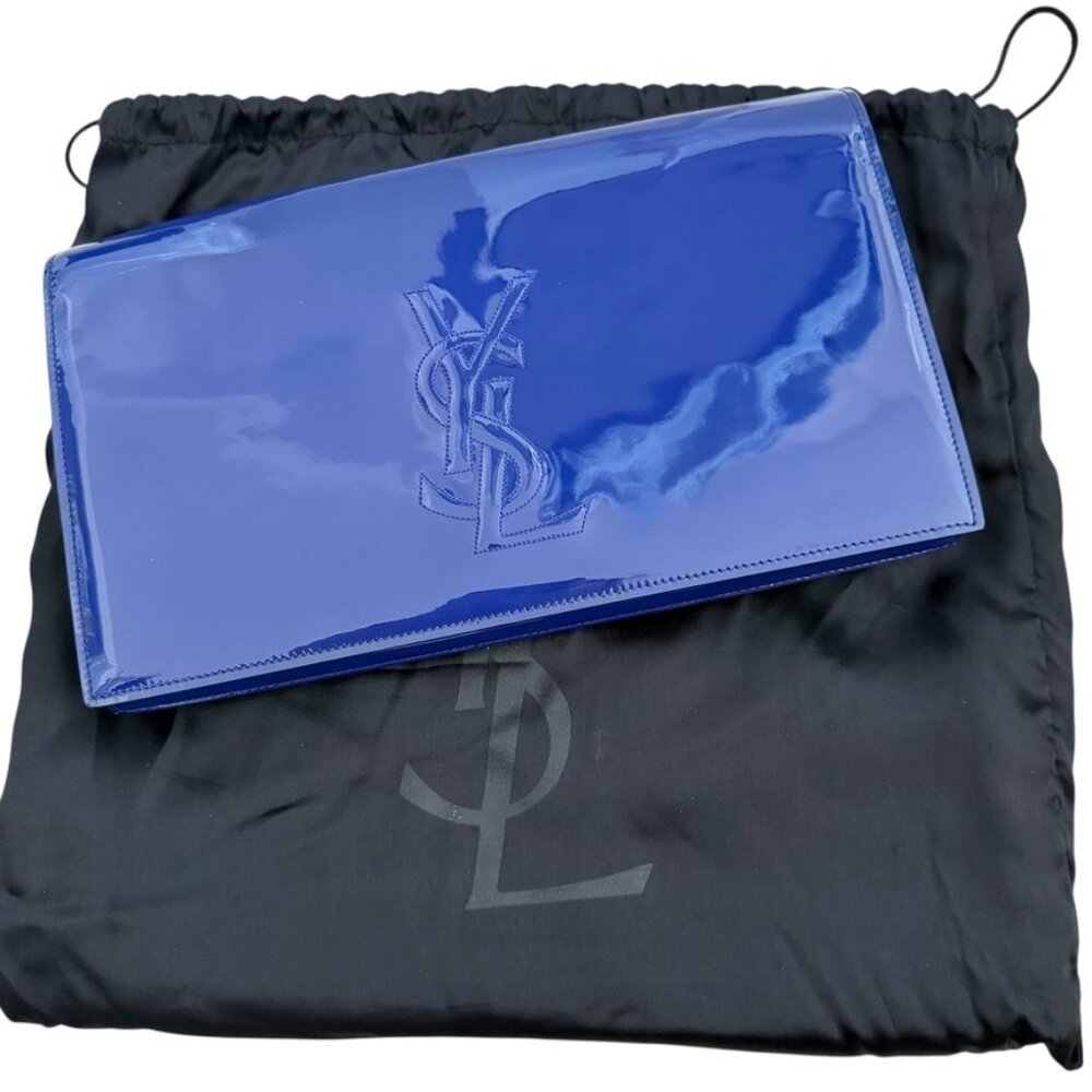 Saint Laurent Patent Calfskin Monogram Large Belle De Jour Clutch Royal Blue
